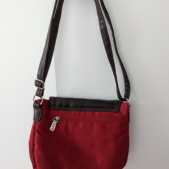 Roots bag shoulder/ cross body in burgundy and brown (donated) - Picture 4 of 6